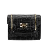 Geanta dama din piele naturala lacuita cu textura croco DiAmanti Sofia Neagra